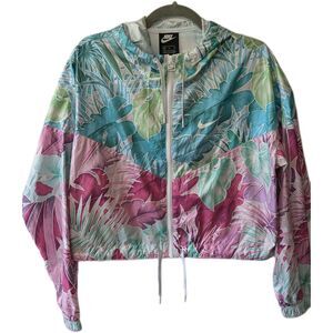 Nike Woman’s Cropped Hawaiian Floral Pastel Tropical Print Jacket M Full Zip